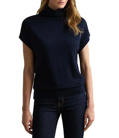 Lauren Ralph Lauren Ribbed Knit Mock Neck Cap Sleeve Sweater Top