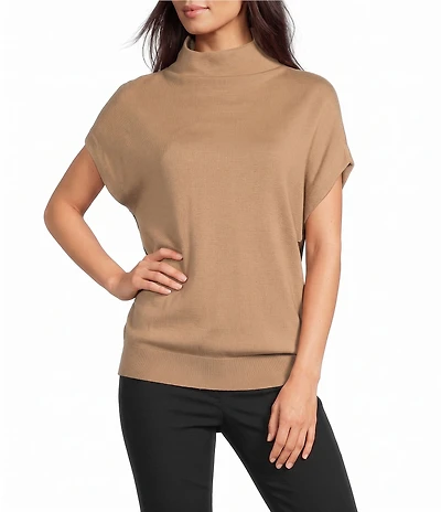 Lauren Ralph Lauren Ribbed Knit Mock Neck Cap Sleeve Sweater Top