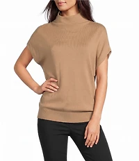 Lauren Ralph Lauren Ribbed Knit Mock Neck Cap Sleeve Sweater Top