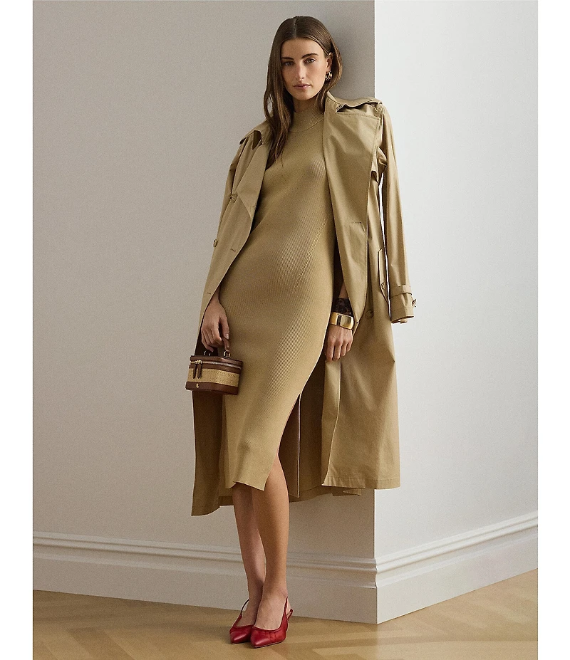 Lauren Ralph Lauren Ribbed Knit Mock Neck Sleeveless Sheath Dress