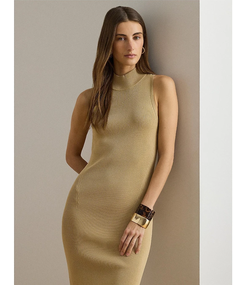 Lauren Ralph Lauren Ribbed Knit Mock Neck Sleeveless Sheath Dress