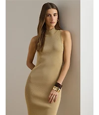 Lauren Ralph Lauren Ribbed Knit Mock Neck Sleeveless Sheath Dress