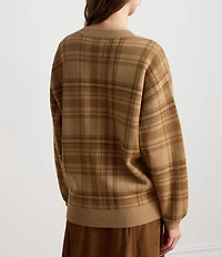 Lauren Ralph Lauren Ribbed Knit Plaid V-Neck Long Sleeve Sweater Top