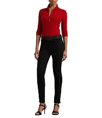 Lauren Ralph Lauren Ribbed Knit Point Collar 3/4 Sleeve Polo Shirt