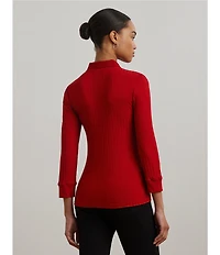 Lauren Ralph Lauren Ribbed Knit Point Collar 3/4 Sleeve Polo Shirt