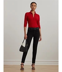 Lauren Ralph Lauren Ribbed Knit Point Collar 3/4 Sleeve Polo Shirt