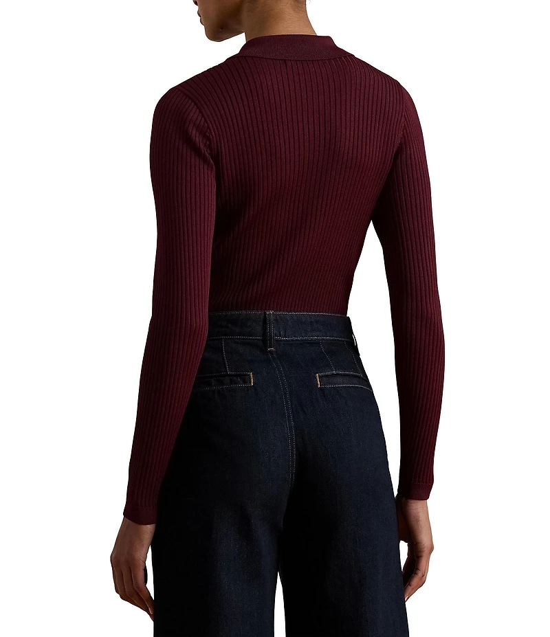 Lauren Ralph Lauren Ribbed Knit Point Collar Long Sleeve Polo Sweater