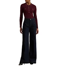 Lauren Ralph Lauren Ribbed Knit Point Collar Long Sleeve Polo Sweater