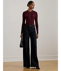 Lauren Ralph Lauren Ribbed Knit Point Collar Long Sleeve Polo Sweater