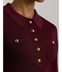 Lauren Ralph Lauren Ribbed Knit Point Collar Long Sleeve Polo Sweater