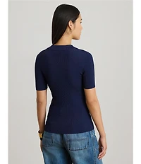Lauren Ralph Lauren Ribbed Knit Polo Collar Short Sleeve Sweater