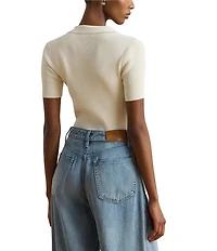 Lauren Ralph Lauren Ribbed Knit Polo Collar Short Sleeve Sweater