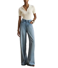 Lauren Ralph Lauren Ribbed Knit Polo Collar Short Sleeve Sweater