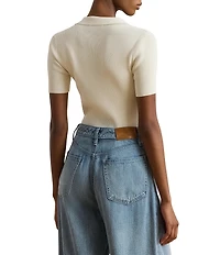 Lauren Ralph Lauren Ribbed Knit Polo Collar Short Sleeve Sweater