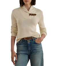 Lauren Ralph Lauren Ribbed Knit Shawl Collar Long Sleeve Sweater Top
