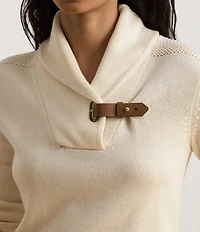 Lauren Ralph Lauren Ribbed Knit Shawl Collar Long Sleeve Sweater Top