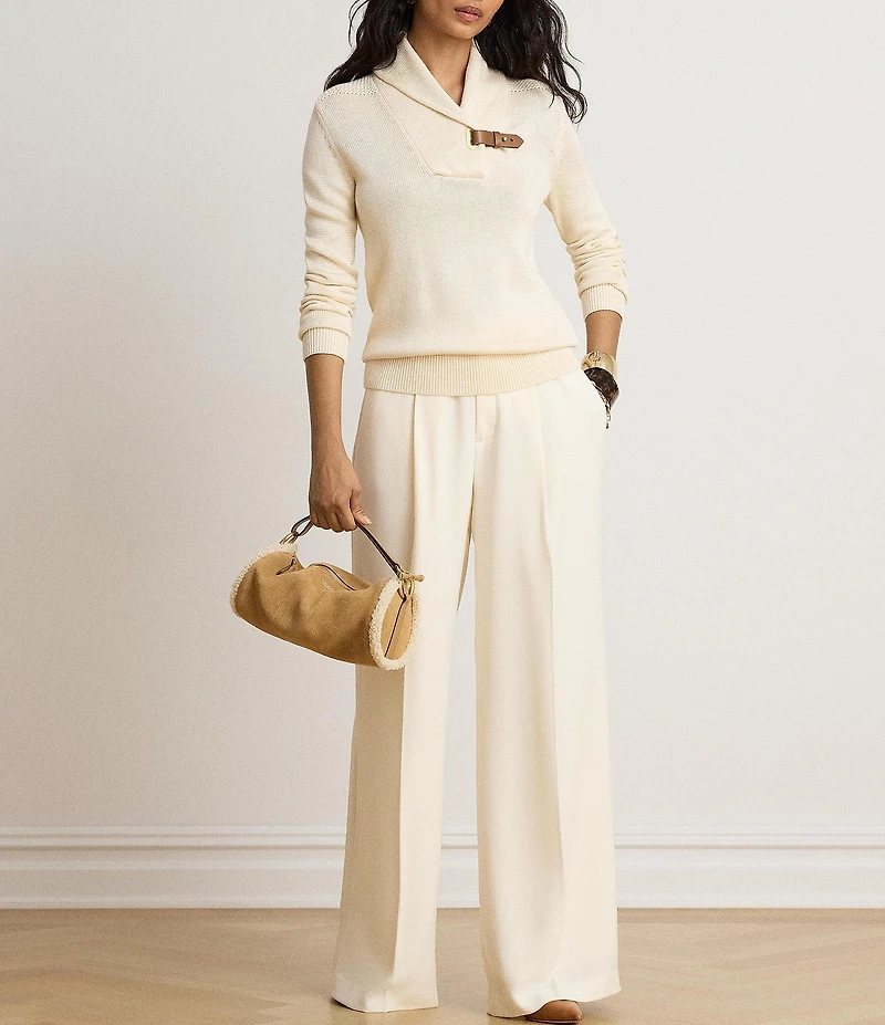 Lauren Ralph Lauren Ribbed Knit Shawl Collar Long Sleeve Sweater Top