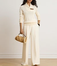 Lauren Ralph Lauren Ribbed Knit Shawl Collar Long Sleeve Sweater Top