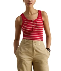 Lauren Ralph Lauren Ribbed Knit Stripe Scoop Neck Sleeveless Tank Tee