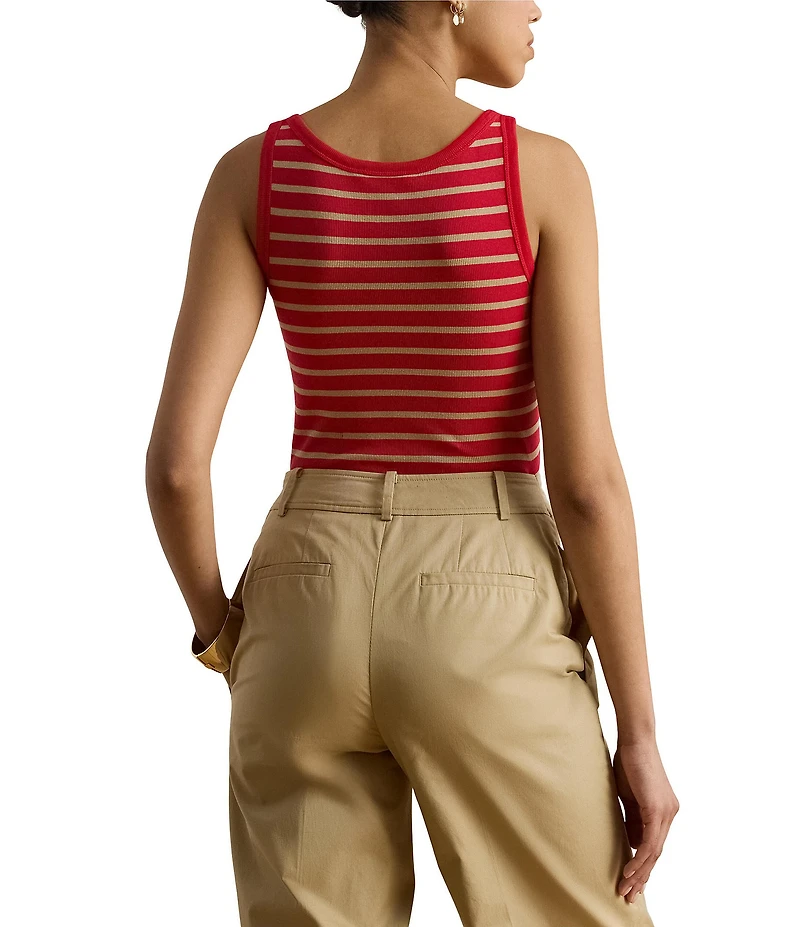 Lauren Ralph Lauren Ribbed Knit Stripe Scoop Neck Sleeveless Tank Tee