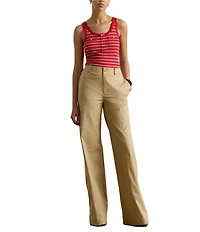 Lauren Ralph Lauren Ribbed Knit Stripe Scoop Neck Sleeveless Tank Tee