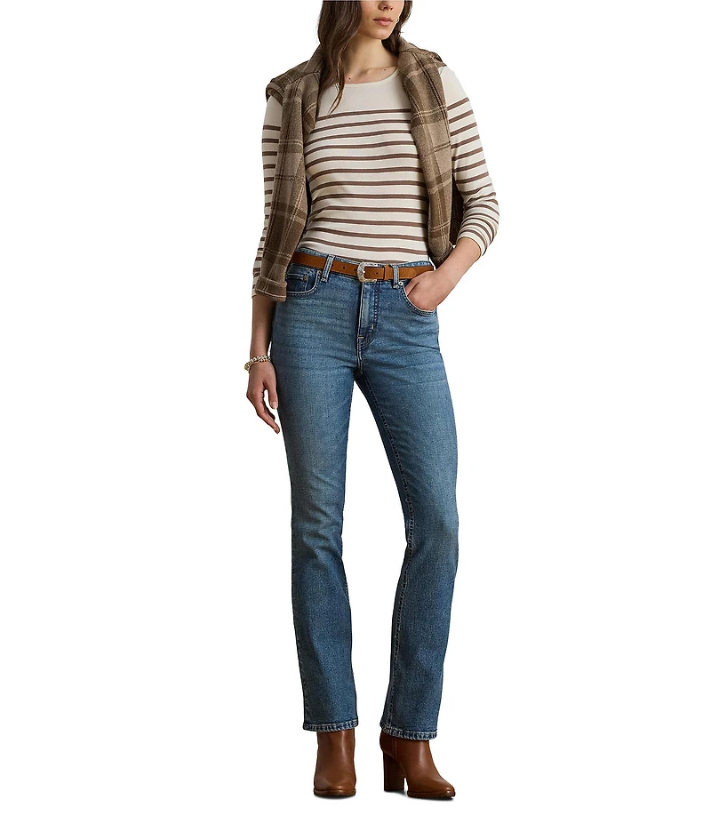 Lauren Ralph Lauren Ribbed Knit Striped Crew Neck Long Sleeve Tee