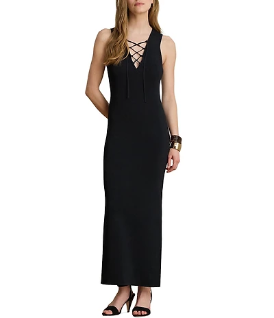 Lauren Ralph Lauren Ribbed Knit V-Neck Sleeveless Dress