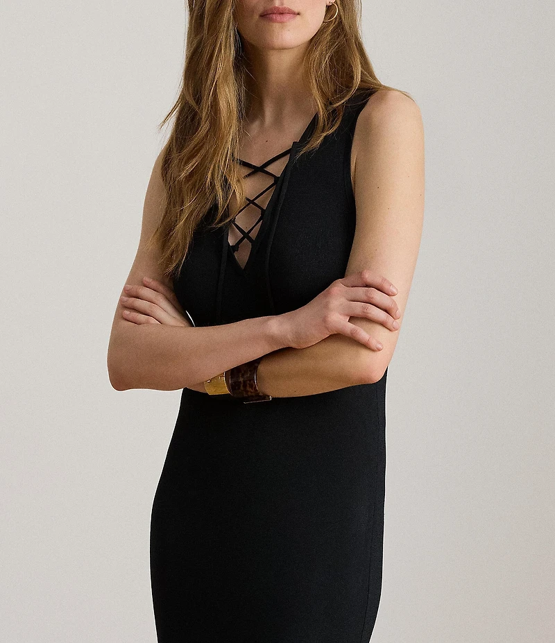 Lauren Ralph Lauren Ribbed Knit V-Neck Sleeveless Dress