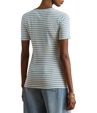 Lauren Ralph Lauren Ribbed Knit Yarn-Dyed Stripe Crew Neck Short Sleeve Tee