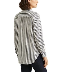 Lauren Ralph Lauren Long Roll-Tab Sleeve Striped Button Front Cotton Shirt