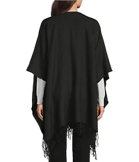 Lauren Ralph Lauren Wool Blend Woven Equestrian Buckle Fringe Ruana