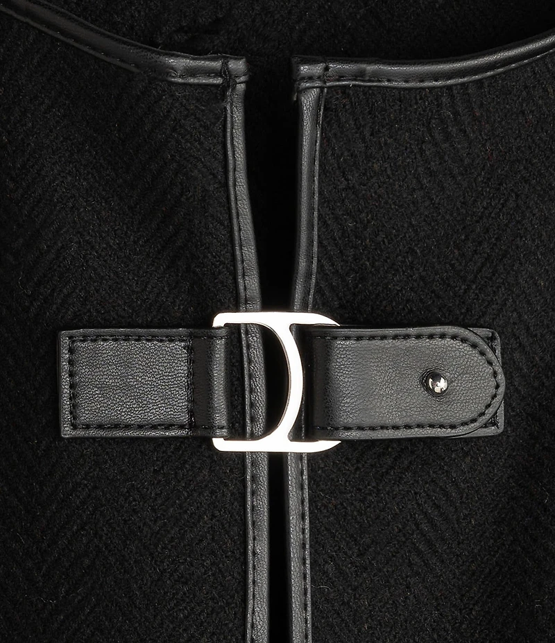 Lauren Ralph Lauren Wool Blend Woven Equestrian Buckle Fringe Ruana