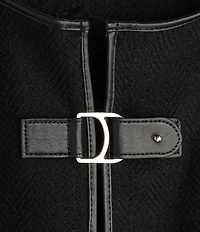 Lauren Ralph Lauren Wool Blend Woven Equestrian Buckle Fringe Ruana