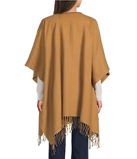 Lauren Ralph Lauren Wool Blend Woven Equestrian Buckle Fringe Ruana