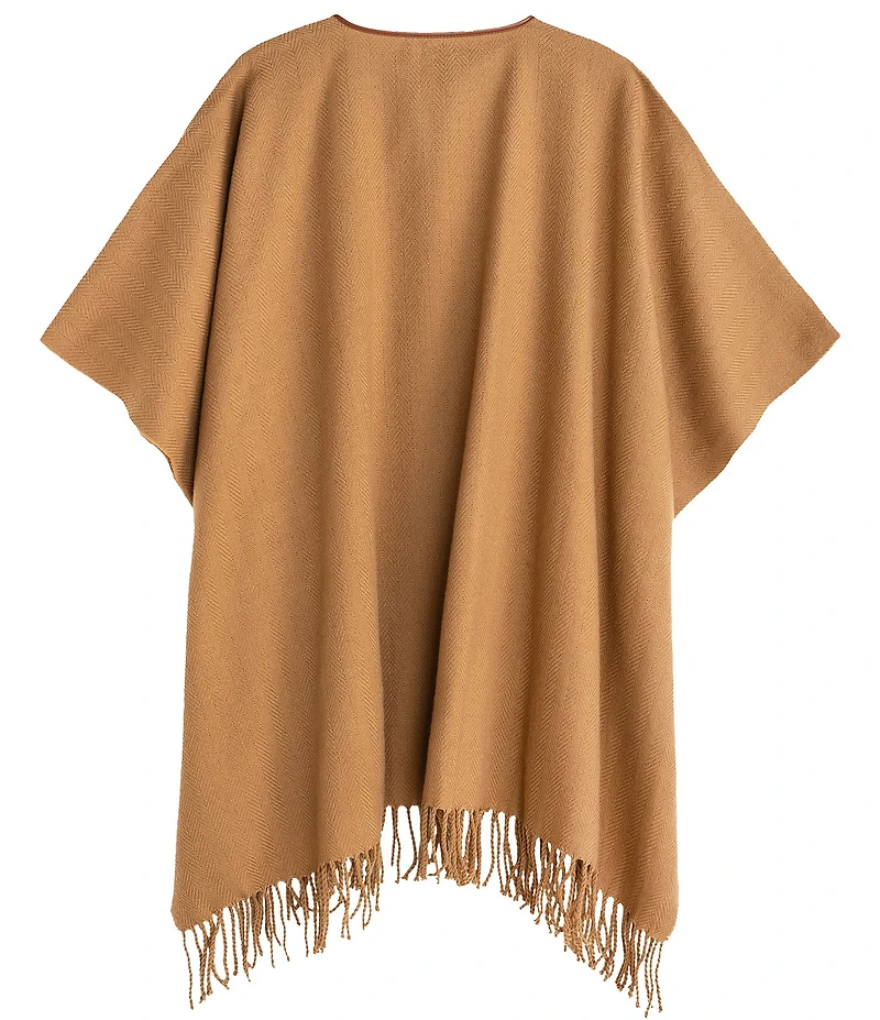 Lauren Ralph Lauren Wool Blend Woven Equestrian Buckle Fringe Ruana