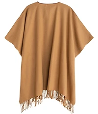 Lauren Ralph Lauren Wool Blend Woven Equestrian Buckle Fringe Ruana