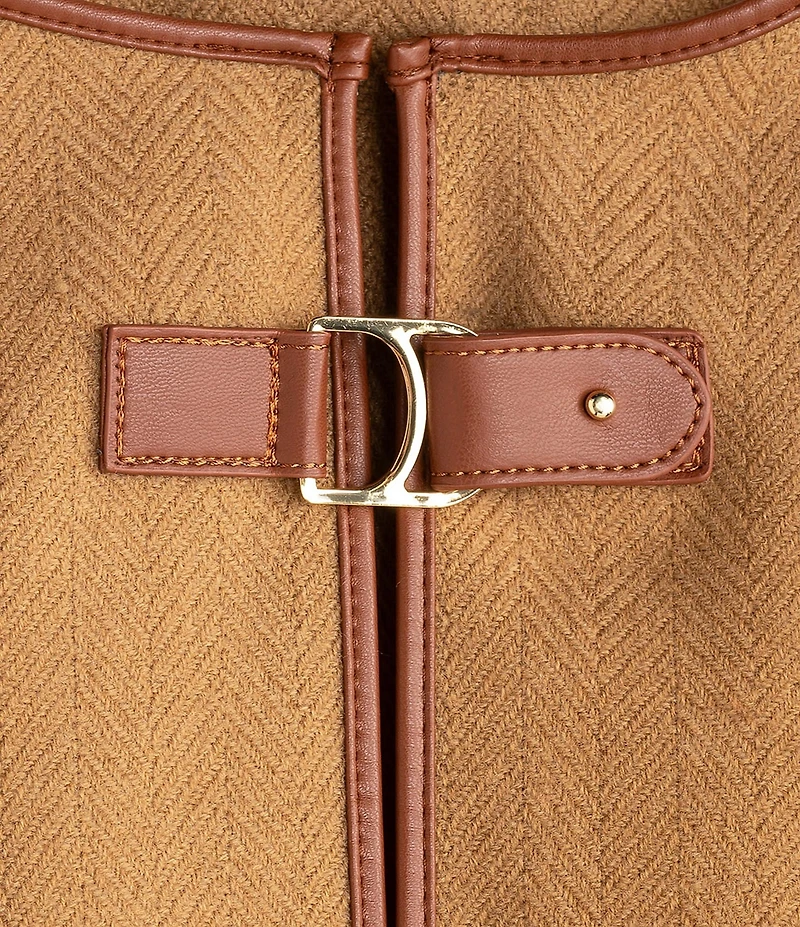 Lauren Ralph Lauren Wool Blend Woven Equestrian Buckle Fringe Ruana