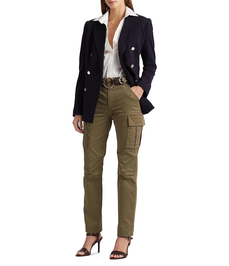Lauren Ralph Lauren Double Breasted Wool Crepe Notch Lapel Long Sleeve Blazer