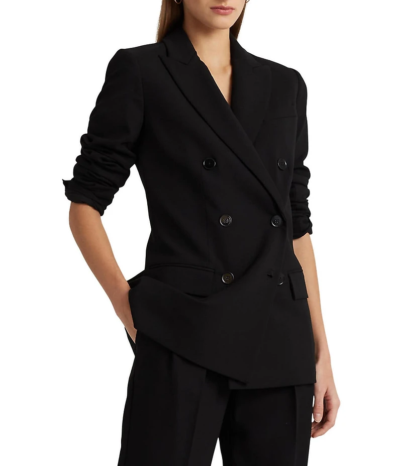 Lauren Ralph Lauren Double Breasted Wool Crepe Notch Lapel Long Sleeve Blazer