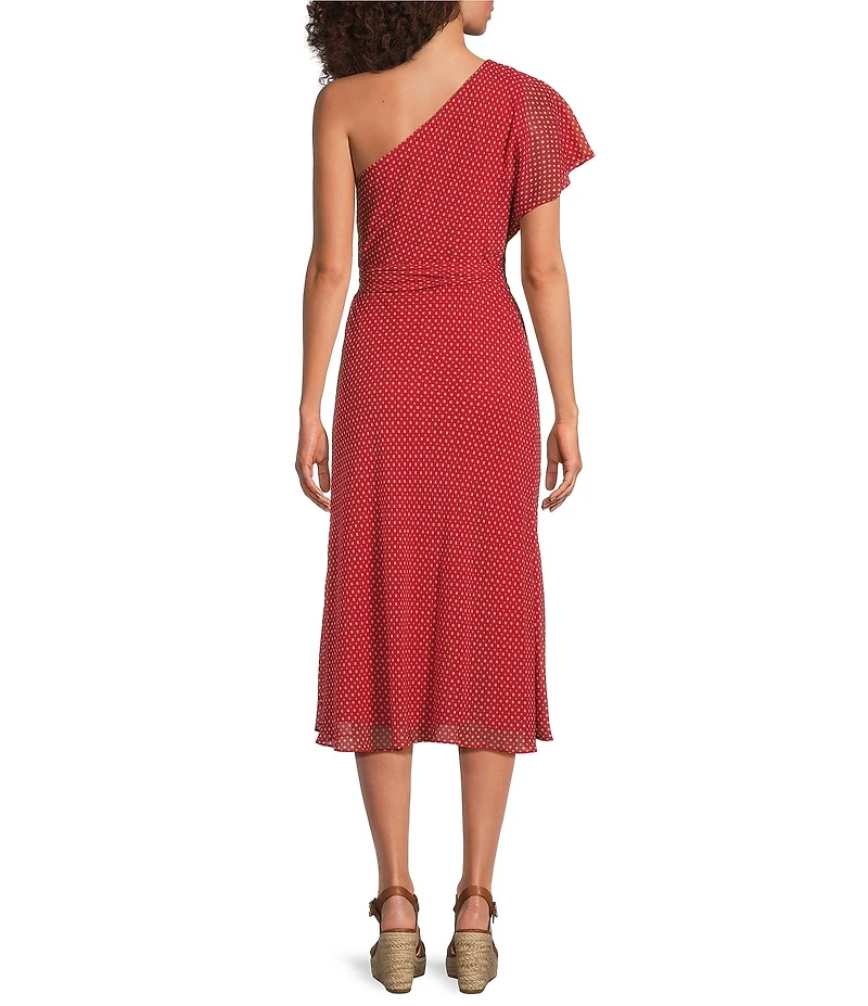 Lauren Ralph Lauren Salara Crinkle Georgette One Shoulder Neck Side Twist A-Line Midi Dress
