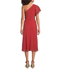 Lauren Ralph Lauren Salara Crinkle Georgette One Shoulder Neck Side Twist A-Line Midi Dress