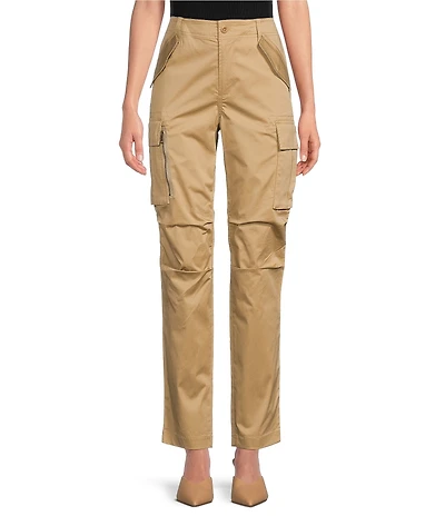 Lauren Ralph Lauren Sateen Flap Pocket High Rise Straight Leg Cargo Pants