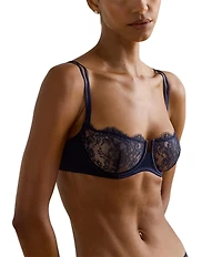 Lauren Ralph Lauren Satin & Lace Balconette Unlined Underwire Bra