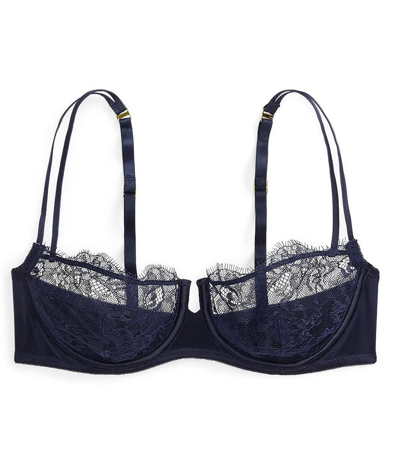 Lauren Ralph Lauren Satin & Lace Balconette Unlined Underwire Bra