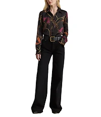 Lauren Ralph Lauren Satin Belting Print Point Collar Long Sleeve Shirt