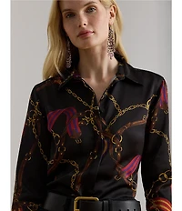 Lauren Ralph Lauren Satin Belting Print Point Collar Long Sleeve Shirt