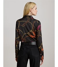Lauren Ralph Lauren Satin Belting Print Point Collar Long Sleeve Shirt