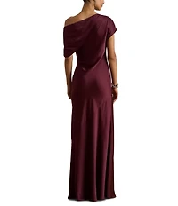 Lauren Ralph Lauren Satin Charmeuse Asymmetrical Off-The-Shoulder Slim Fit Gown