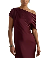 Lauren Ralph Lauren Satin Charmeuse Asymmetrical Off-The-Shoulder Slim Fit Gown