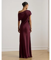 Lauren Ralph Lauren Satin Charmeuse Asymmetrical Off-The-Shoulder Slim Fit Gown
